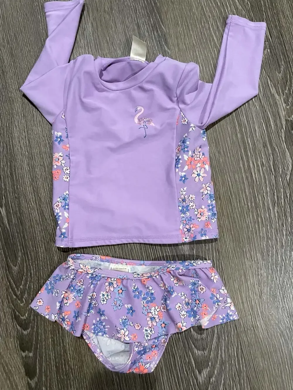 Size 12 months OshKosh B'gosh Baby Girl Flamingo Floral Print Long Sleeve Rash G